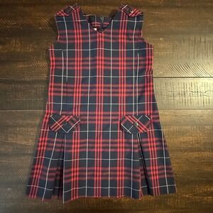 Dennis Uniform Plaid Pleated School Jumper Dress Navy Red 7 Girl Academic Preppy
